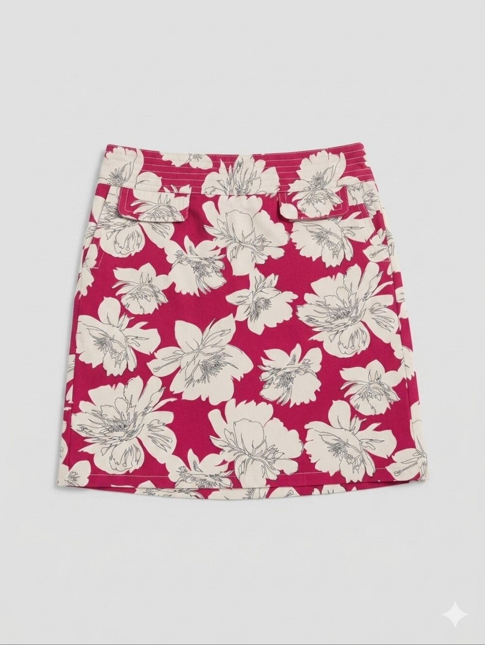 Ann Taylor Floral Print A-Line Zip Side Skirt - Pink & Cream Pockets!